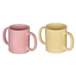healthgoodsin dual handle mug (double grip mug) set of 2 for secure hold, 11.83 fl. oz. (350 ml) (pastel color)