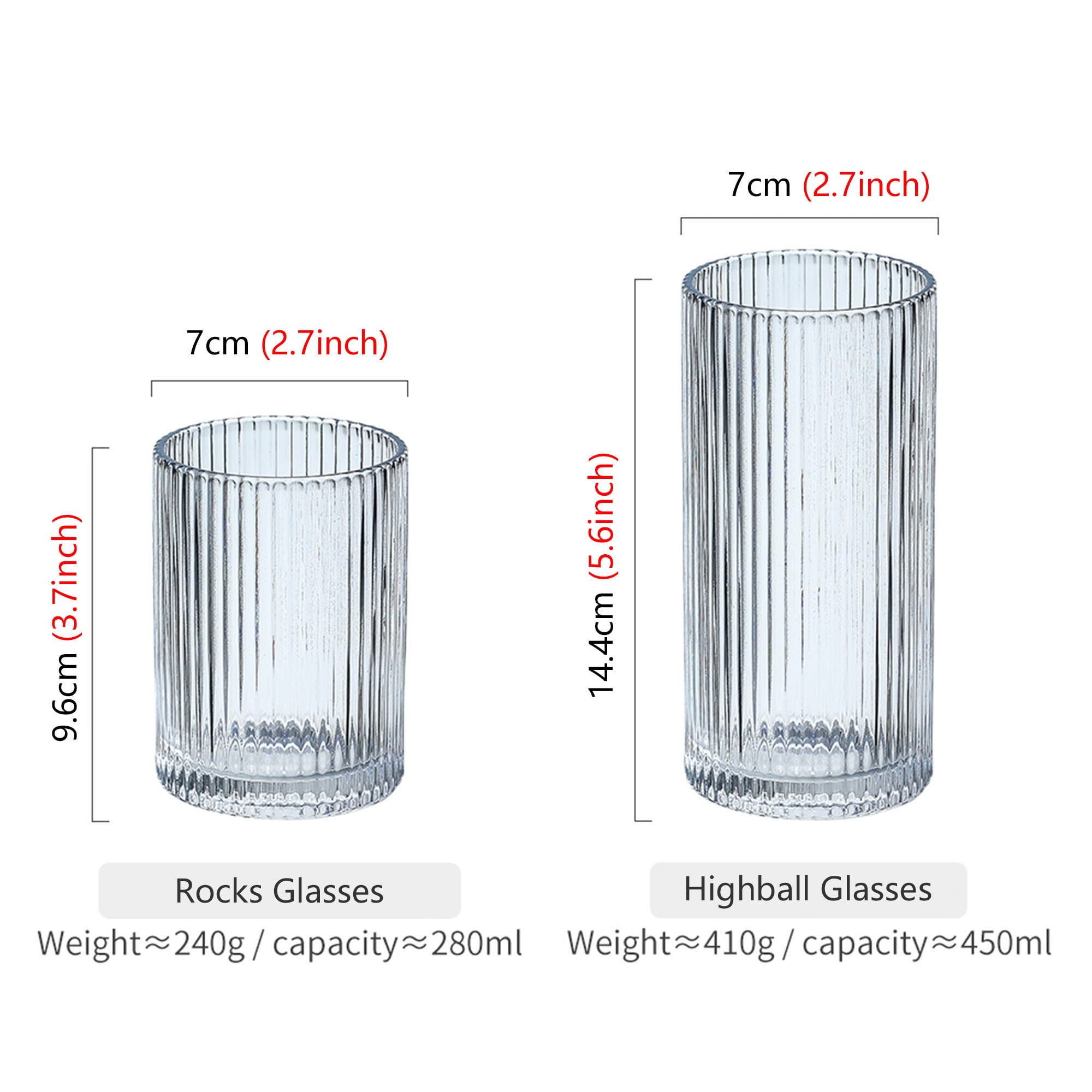 Drinking Glasses with Origami Style Set of 4pcs Glass Cups,2 Highball Glasses & 2 Rocks Glasses,Elegant Ripple Vintage Glassware,Iced Coffee Glasses,Ideal for Cocktail, Whiskey, Beer, Juice, Water