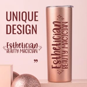 Onebttl Esthetician gifts for Women, Funny Beauty Magic Gifts Esthetician Decor, 20 oz Insulated Stainless Steel Tumbler, Rose Gold