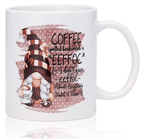 Rmeosye Cute Gnome Coffee Mug Hot Chocolate Cocoa Cups Funny Birthday Xmas Holiday Gift for Family Friend Coworkers Men Women White 11oz