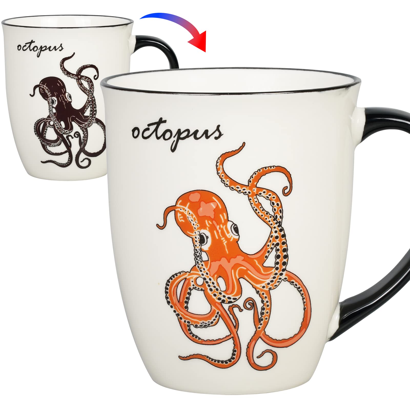 Ceramicfor Octopus Heat Changing Coffee Mug Cool Color Changing Mug Christmas Birthday Gifts for Men Women