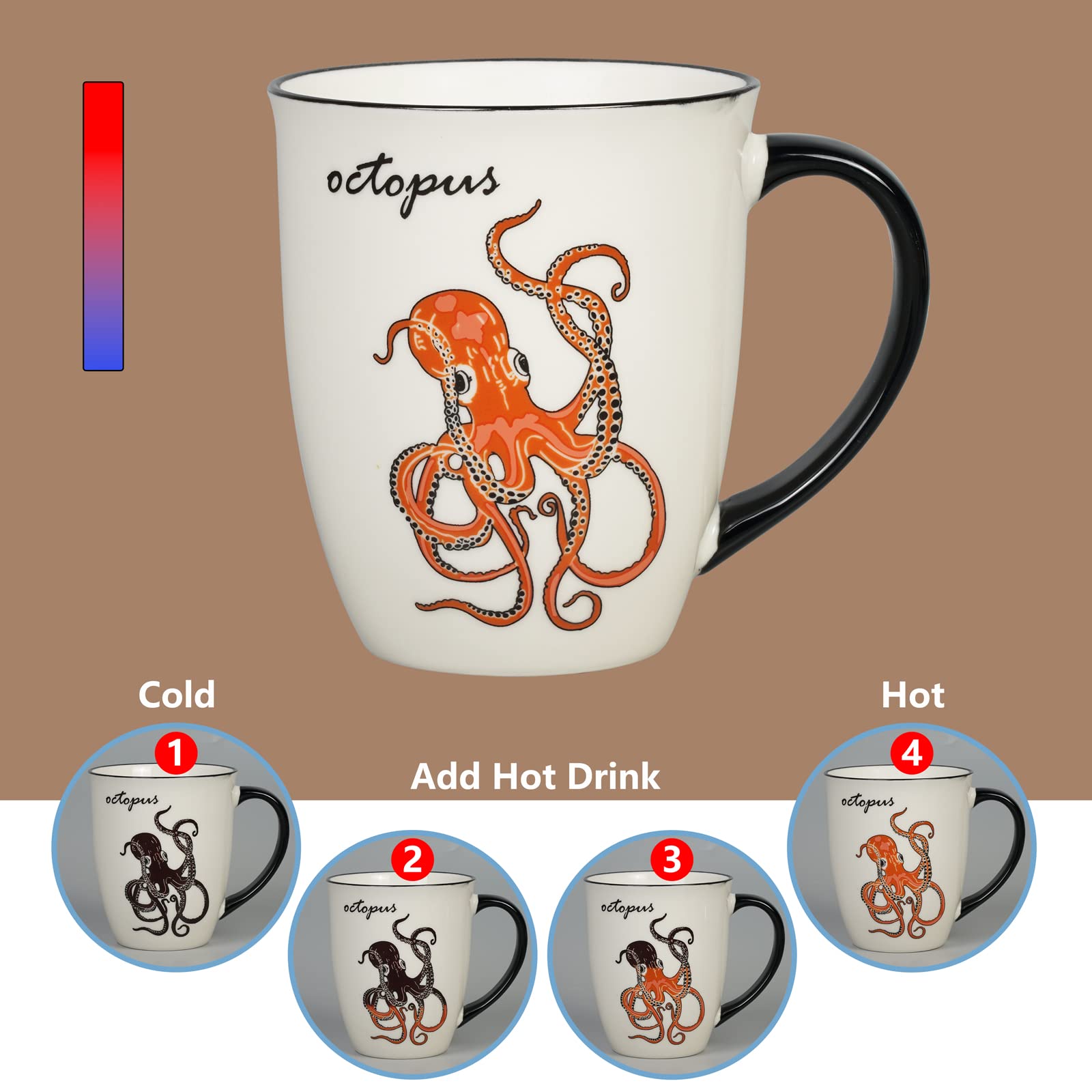 Ceramicfor Octopus Heat Changing Coffee Mug Cool Color Changing Mug Christmas Birthday Gifts for Men Women