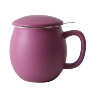 yundu 12 oz matte purple porcelain teacup with infuser and lid, mug with lid for steeping - thankgiving father day christmas gift for parents - fun cup for men, women, him, her