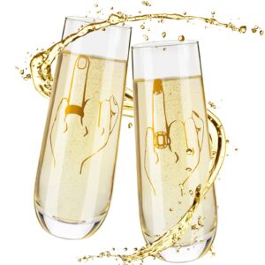 gandeer 2 pieces wedding gifts for bride groom champagne glasses bride ring finger wine glass funny wedding gifts 9.8 oz wine glasses mr and mrs engagement gifts