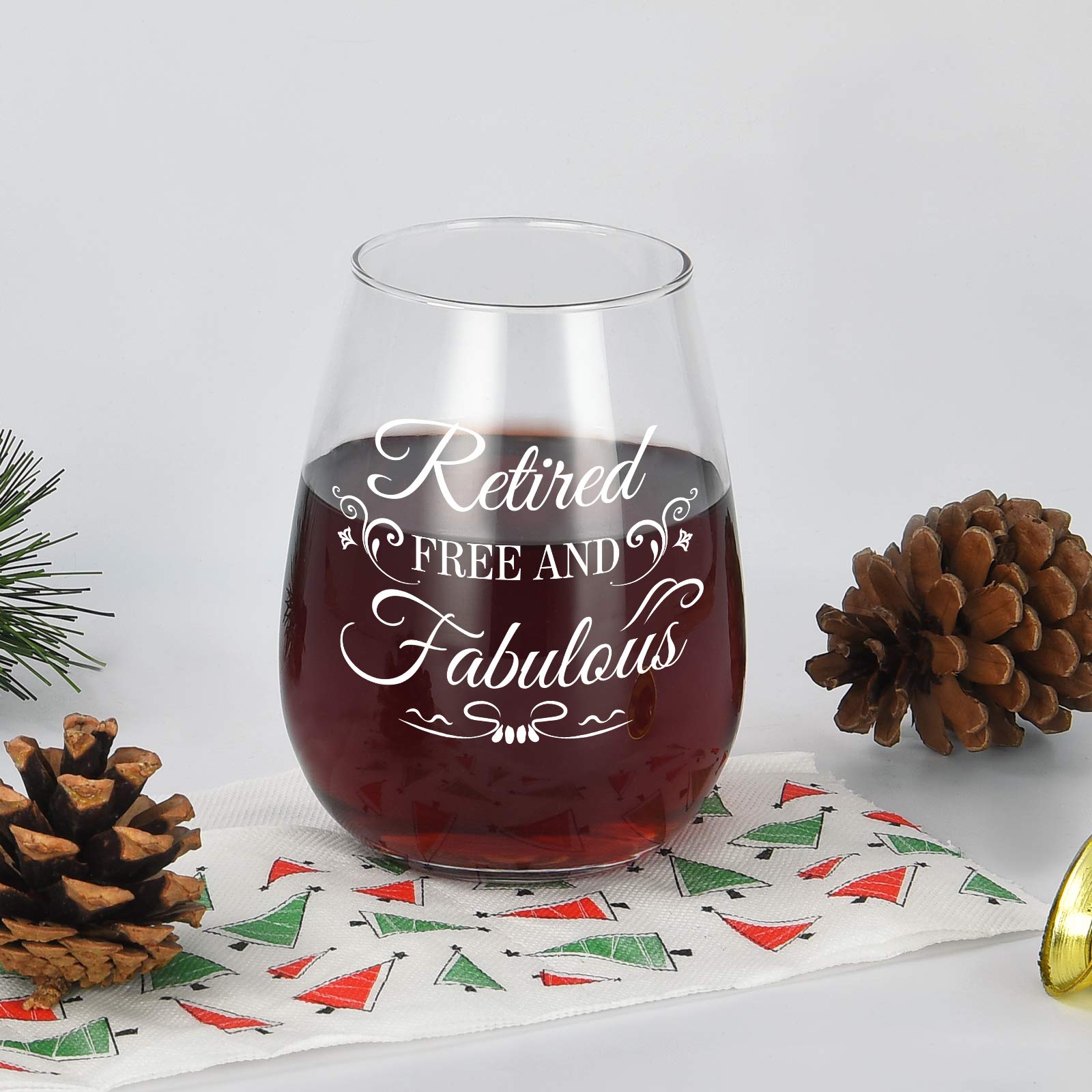 Retirement Wine Glass, Retired Free and Fabulous Stemless Wine Glass 15Oz - Retirement Gifts for Women, Men, Friends, Sister, Coworker, Boss, Teacher, Nurse