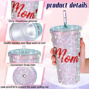 Zubebe Bling Diamond Tumbler Thermal Glitter Water Bottles Mother Gift Mom Stainless Steel Rhinestone Glitter Tumbler Idea with Lid and Straw 6 Pcs Straw Brushes 1 Pcs Cup Brush