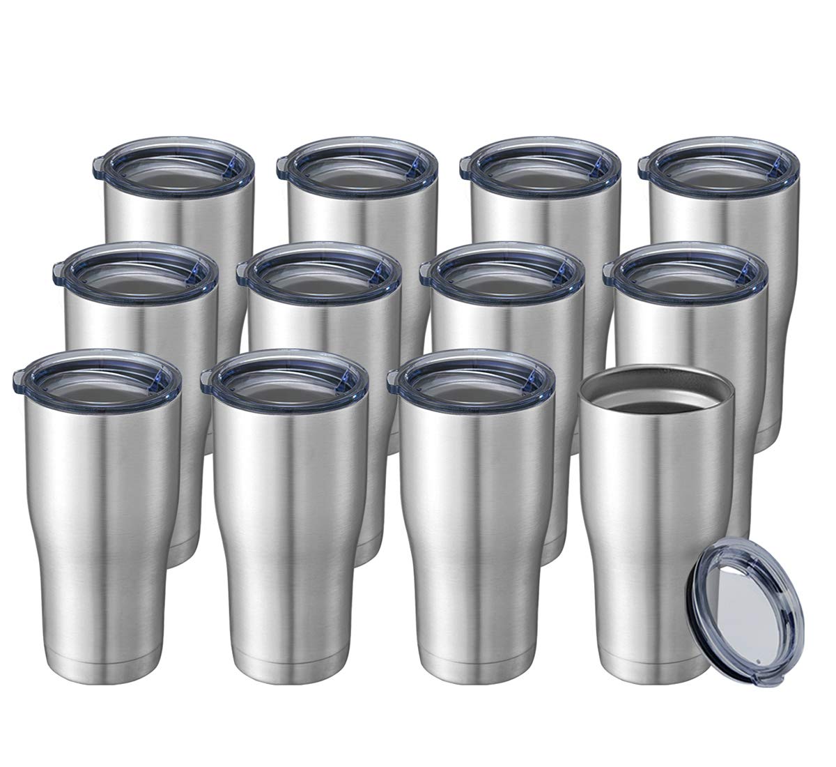 HASLE OUTFITTERS 20 oz Tumbler Bulk, Stainless Steel Tumblers with Lid, Vacuum Insulated Tumbler, Double Wall Tumbler Cup, coffee mugs, Stainless Steel, 12 Pack