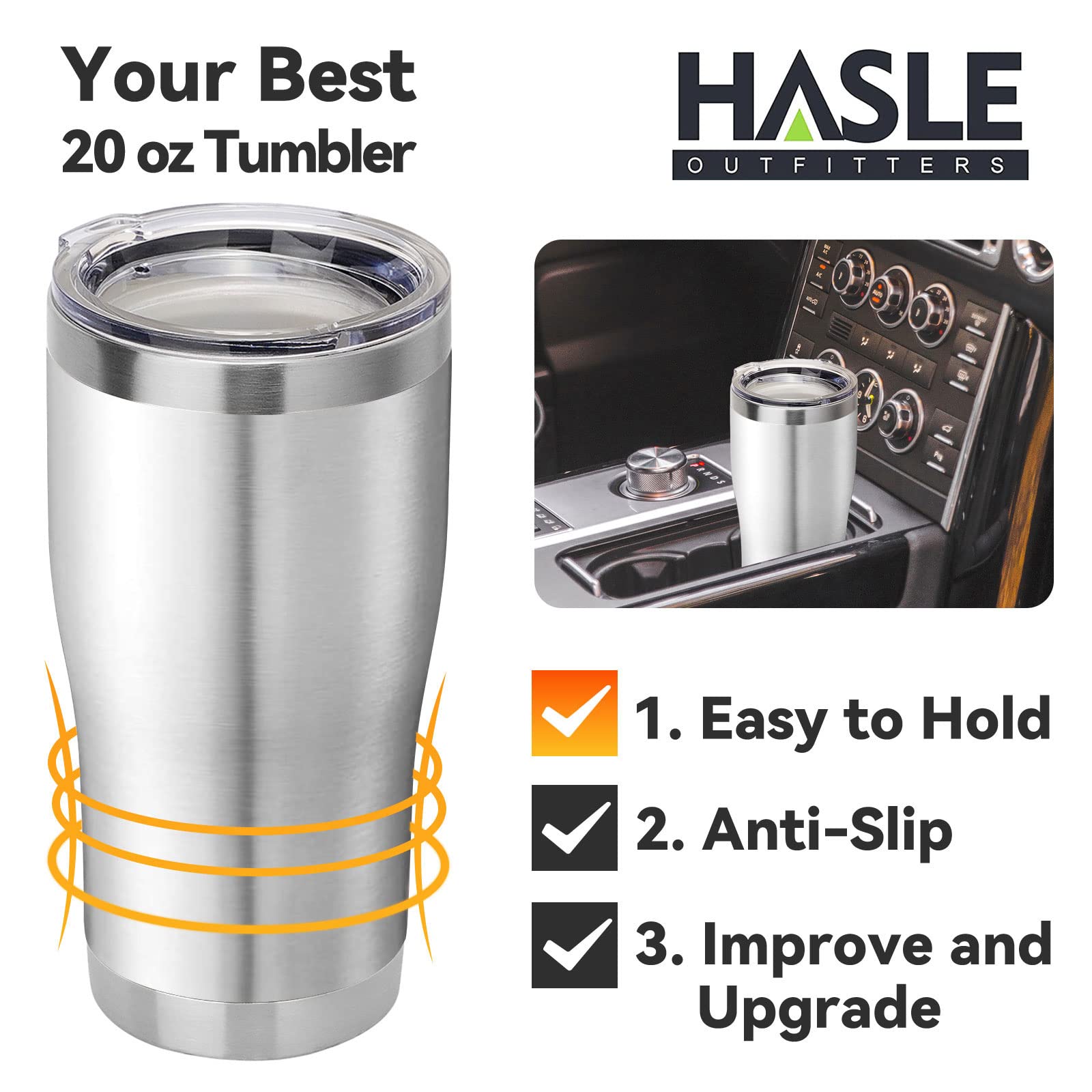 HASLE OUTFITTERS 20 oz Tumbler Bulk, Stainless Steel Tumblers with Lid, Vacuum Insulated Tumbler, Double Wall Tumbler Cup, coffee mugs, Stainless Steel, 12 Pack