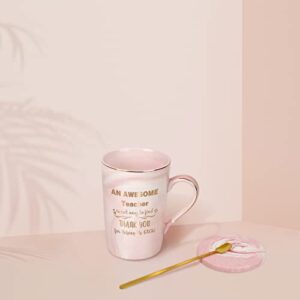 Teacher Coffee Mug, Teacher Gifts for Women, An Awesome Teacher is Not Easy to Find, Thank You, Teacher Appreciation Day, Teacher Mugs for Women Marble Mug with Box Spoon Coaster 14Oz Pink