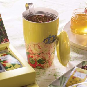 Tea Forte Kati Cup Soleil, Ceramic Tea Infuser Cup with Infuser Basket and Lid for Steeping Loose Leaf Tea