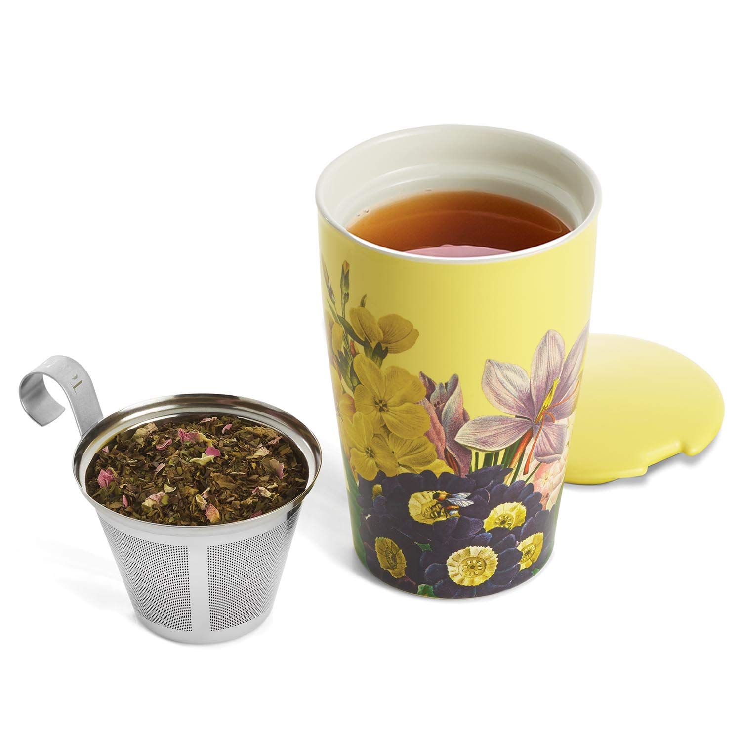 Tea Forte Kati Cup Soleil, Ceramic Tea Infuser Cup with Infuser Basket and Lid for Steeping Loose Leaf Tea