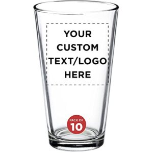 discount promos custom heavy duty beer pint glasses by arc 16 oz. set of 10, personalized bulk pack - usa made restaurant glassware, perfect for beer, cocktails, soda, other beverages - clear