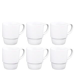 bruntmor 18 oz plain stacking coffee mug set of 6, cute 18 ounce porcelain mugcup set in white, best coffee mug for your christmas, birthday gift, or diy decoration