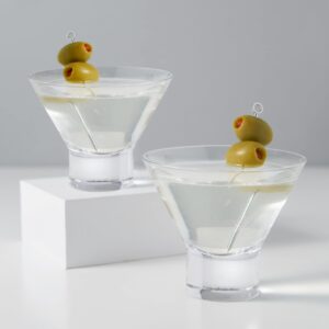 Viski Heavy Base Stemless Martini Glasses Set of 2 - Premium Short Crystal Cocktail Glass Gift Set, 7.5 oz.