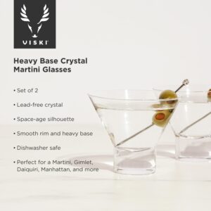 Viski Heavy Base Stemless Martini Glasses Set of 2 - Premium Short Crystal Cocktail Glass Gift Set, 7.5 oz.