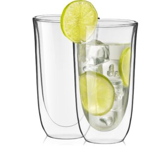 joyjolt spike double wall glasses, cocktail beer drinkware glass set of 2 - double walled glass 13.5 ounces