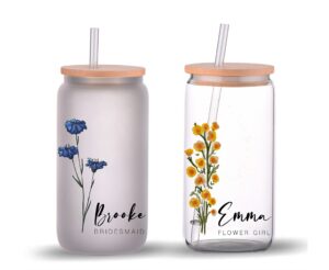 grifil zero bridesmaid gifts, bridesmaid proposal, future mrs, customized glass tumbler, frosted glass tumbler, bamboo lid coffee cup, maid of honor gift