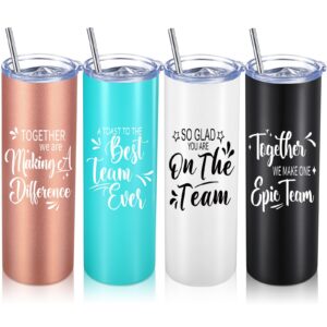 thank you gift bulk employee appreciation gift 20 oz inspirational tumbler insulated stainless steel wine tumbler with lid, straw team mug gifts for coworker employees staff(motivational, 4 pcs)