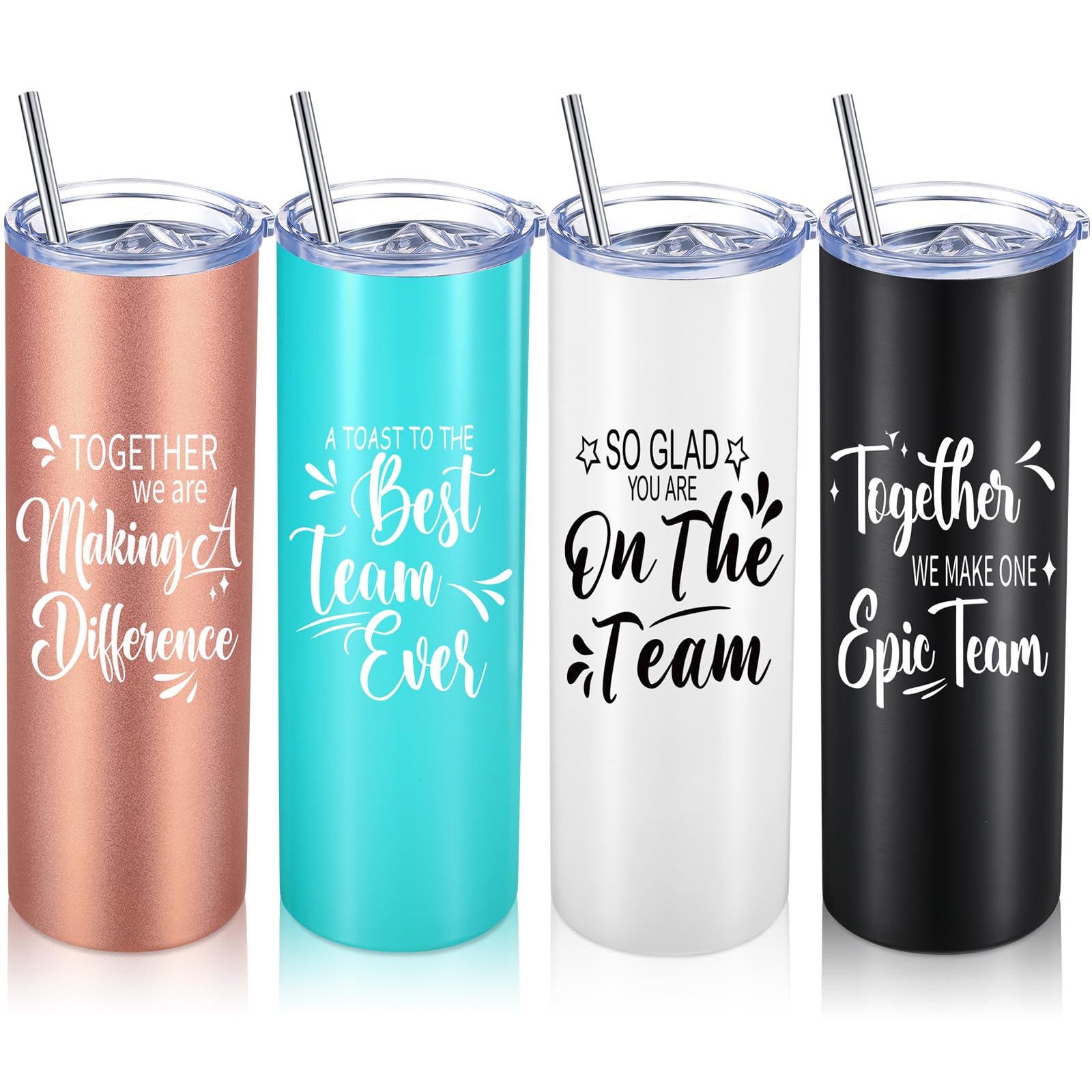 Thank You Gift Bulk Employee Appreciation Gift 20 oz Inspirational Tumbler Insulated Stainless Steel Wine Tumbler with Lid, Straw Team Mug Gifts for Coworker Employees Staff(Motivational, 4 Pcs)
