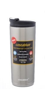 costablue travel coffee mug 16 oz. stainless steel, leak proof dishwasher safe lid, double wall coffee cup, reusable insulated tumbler for hot & cold beverages eco friendly