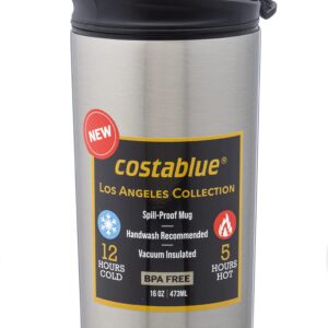 costablue Travel Coffee Mug 16 Oz. Stainless Steel, Leak Proof Dishwasher Safe Lid, Double Wall Coffee Cup, Reusable Insulated Tumbler for Hot & Cold Beverages Eco friendly
