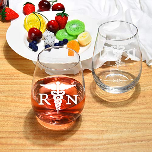 Nurse Stemless Wine Glass, RN and Good Day Bad Day Don’t Ask Wine Glass for Her Him Nurse Registered Nurse New Nurse, Unique Gift for Nurses Week Graduation Birthday, 15 Oz