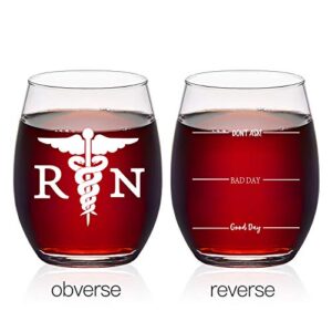 Nurse Stemless Wine Glass, RN and Good Day Bad Day Don’t Ask Wine Glass for Her Him Nurse Registered Nurse New Nurse, Unique Gift for Nurses Week Graduation Birthday, 15 Oz