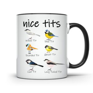 nice tits bird mug - funny birdwatcher coffee cup - fowl language bird coffee mug - birthday gifts for women men - bird lover - ornithologist - 11 ounce coffee mug - kosoq7