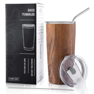 sivaphe 20 oz tumbler with lid and straw stainless steel travel coffee mug power coated thermal cup for men and women wood grain