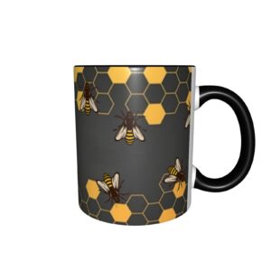 Yrebyou Honeycomb Bee Coffee Mug 11oz - Funny Ceramic Tea Cup for Men Women Office and Home Novelty Mugs Ideal Gifts Birthday Microwave Safe