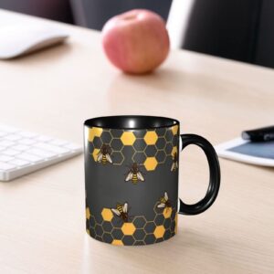 Yrebyou Honeycomb Bee Coffee Mug 11oz - Funny Ceramic Tea Cup for Men Women Office and Home Novelty Mugs Ideal Gifts Birthday Microwave Safe