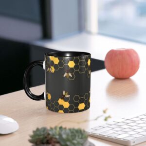 Yrebyou Honeycomb Bee Coffee Mug 11oz - Funny Ceramic Tea Cup for Men Women Office and Home Novelty Mugs Ideal Gifts Birthday Microwave Safe