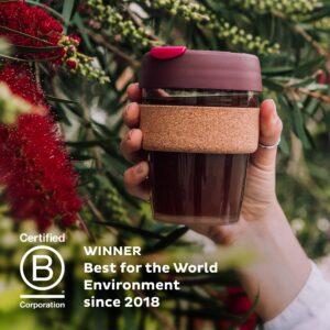 KeepCup 16oz Reusable Coffee Cup. Toughened Glass Cup & Natural Cork Band. 16-Ounce/Large, Almond