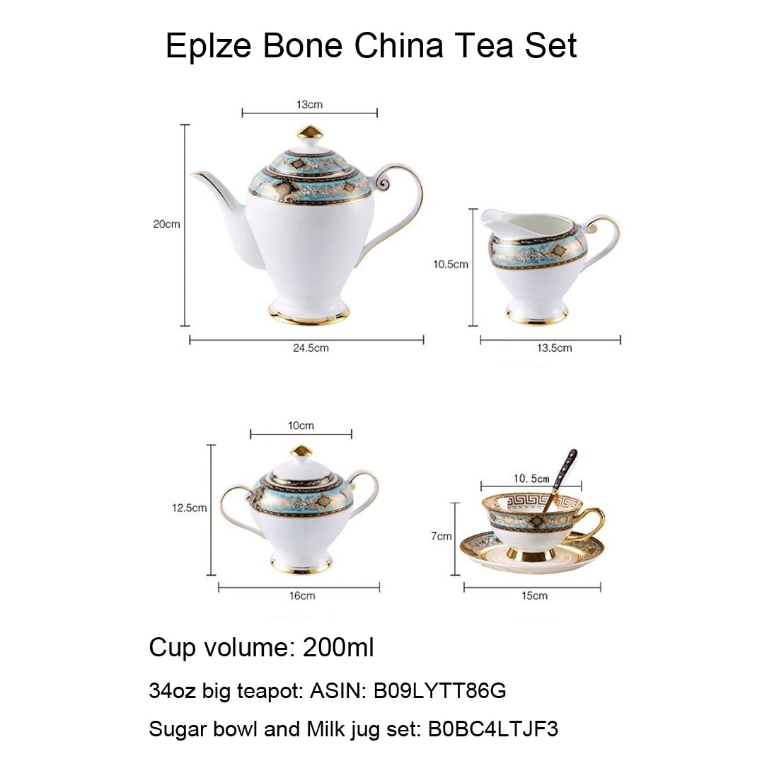 YBK Tech Euro Style Bone China Cup& Saucer Set, Ceramic Tea Coffee Cup for Home Kitchen Wedding (Royal Pattern- Sky Blue)