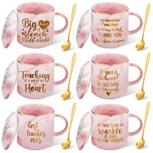 irenare set of 6 teachers gifts 11.5 oz pink teacher appreciation mug marble ceramic teacher coffee mug best teacher gifts for daycare teachers birthday women gifts with lid and spoon