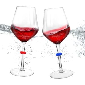 Floating Wine Glasses for Pool with Charms Tags, Shatterproof Poolside Wine Glasses, Floating Cup With Stem, Drinking Glasses for Pool, Unbreakable Wine Cup & BPA-free (16 Oz, Set of 2)