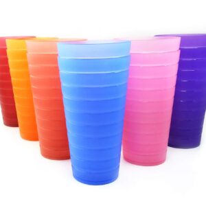 Unbreakable 32-ounce Plastic Tumbler Drinking Glasses, Set of 12 Multicolor - Dishwasher safe, BPA Free