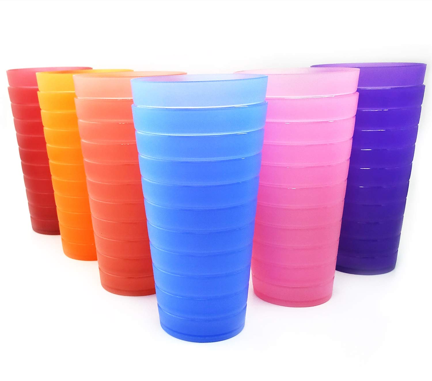 Unbreakable 32-ounce Plastic Tumbler Drinking Glasses, Set of 12 Multicolor - Dishwasher safe, BPA Free