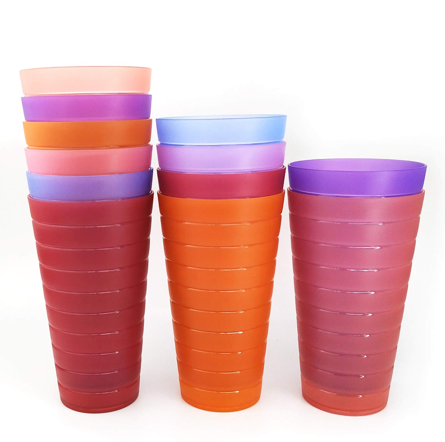 Unbreakable 32-ounce Plastic Tumbler Drinking Glasses, Set of 12 Multicolor - Dishwasher safe, BPA Free