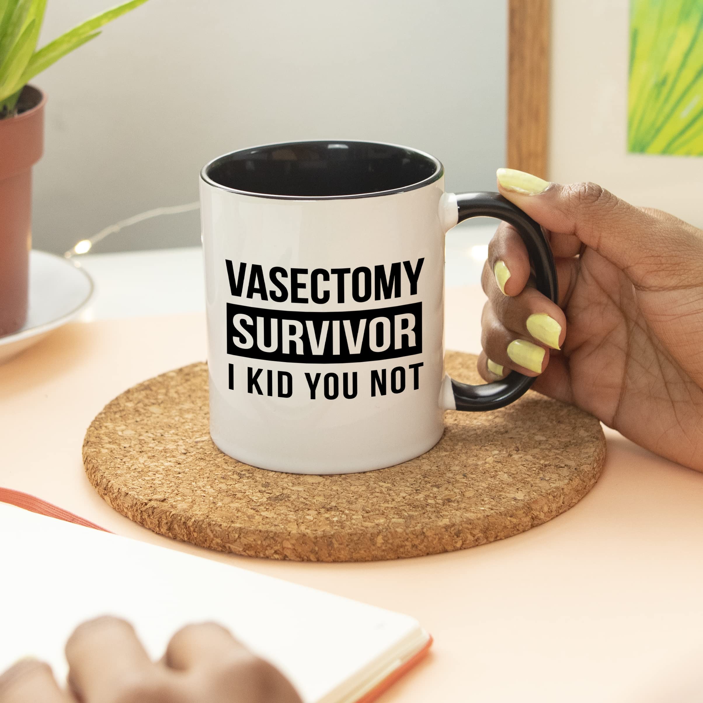 YouNique Designs Vasectomy Mug for Men, 11 Ounces, Vasectomy Gag Cup, Funny Get Well Coffee Mug for Men, Vasectomy Gifts (Black Handle)