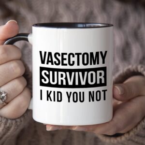 YouNique Designs Vasectomy Mug for Men, 11 Ounces, Vasectomy Gag Cup, Funny Get Well Coffee Mug for Men, Vasectomy Gifts (Black Handle)