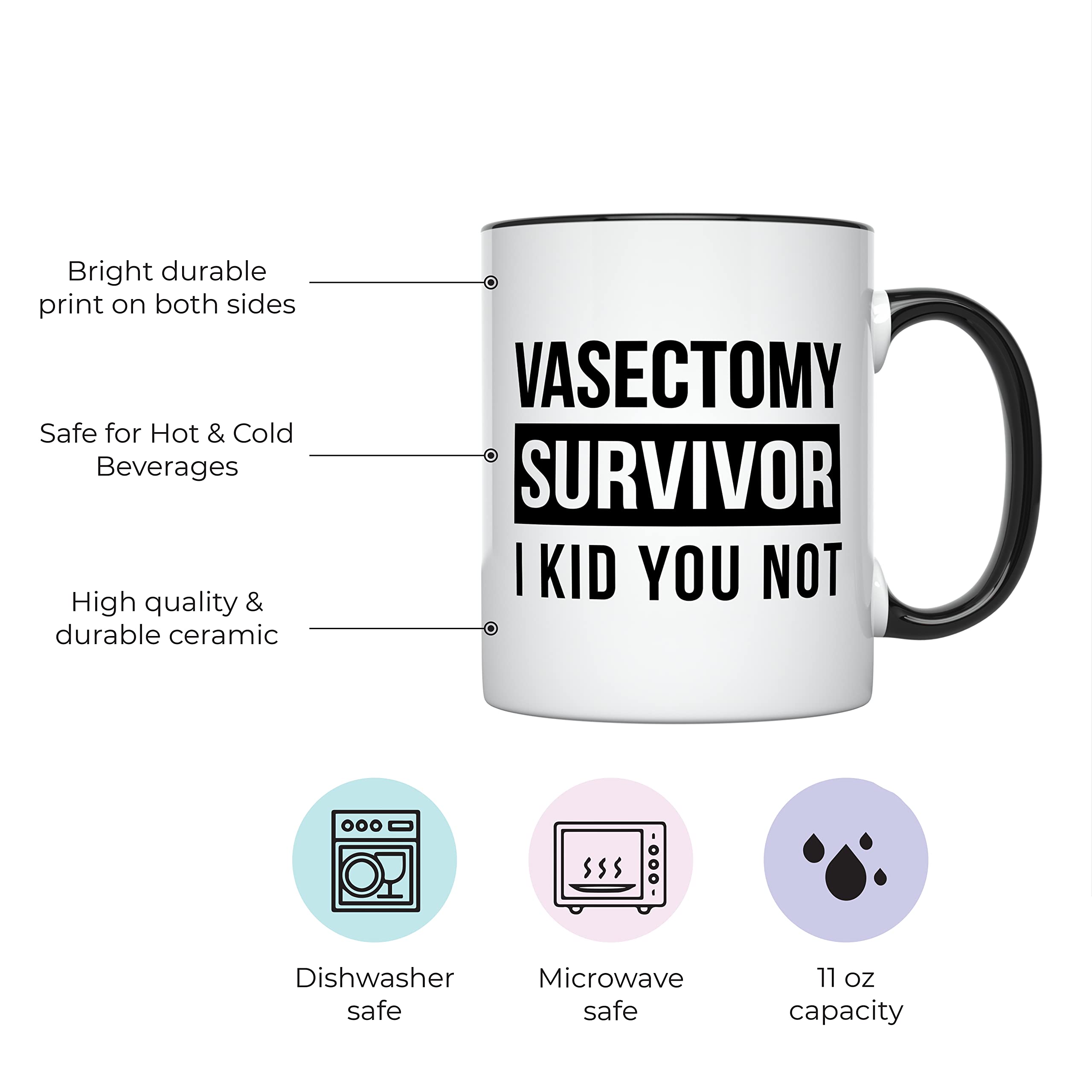 YouNique Designs Vasectomy Mug for Men, 11 Ounces, Vasectomy Gag Cup, Funny Get Well Coffee Mug for Men, Vasectomy Gifts (Black Handle)