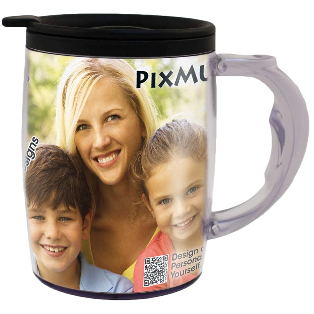 PixMug with Handle – 15 oz Photo Mug with Spill Proof Top – The Mug That’s a Picture Frame - DIY - Insert Your Own photos or Create and Print Inserts Online – 1 Pack