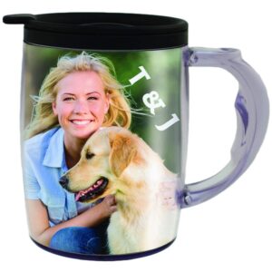 PixMug with Handle – 15 oz Photo Mug with Spill Proof Top – The Mug That’s a Picture Frame - DIY - Insert Your Own photos or Create and Print Inserts Online – 1 Pack