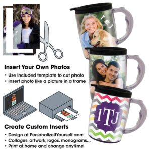 PixMug with Handle – 15 oz Photo Mug with Spill Proof Top – The Mug That’s a Picture Frame - DIY - Insert Your Own photos or Create and Print Inserts Online – 1 Pack