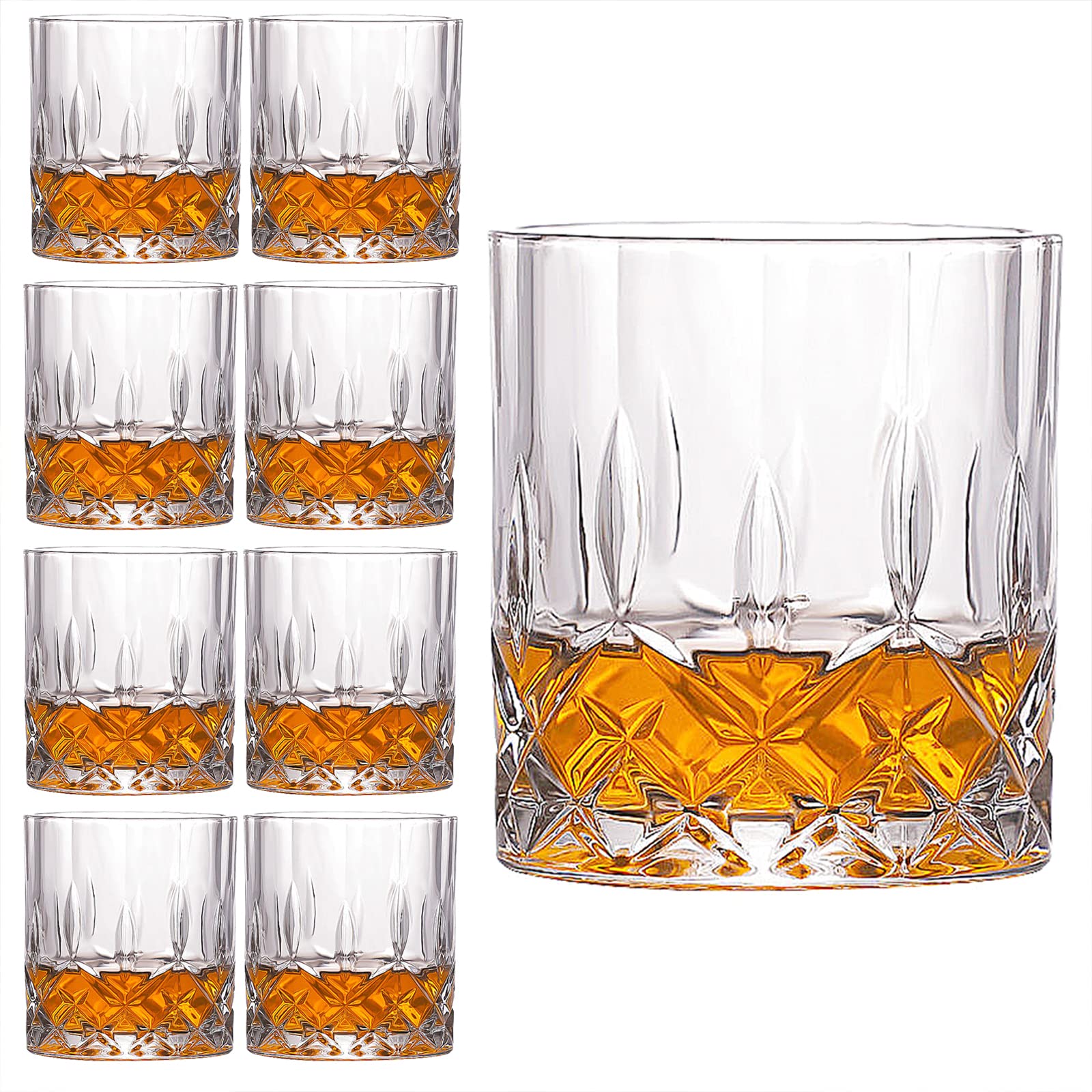 TOUWMX Crystal Whiskey Glasses Set of 8, 11 OZ Old Fashioned Whiskey Glasses, Bourbon Cocktail Rocks Glasses, Bar Style Glassware for Cocktail Bourbon Lovers Rum Glasses Bar Bourbon Gifts For Men