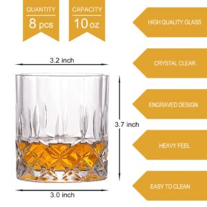 TOUWMX Crystal Whiskey Glasses Set of 8, 11 OZ Old Fashioned Whiskey Glasses, Bourbon Cocktail Rocks Glasses, Bar Style Glassware for Cocktail Bourbon Lovers Rum Glasses Bar Bourbon Gifts For Men