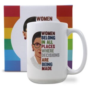 7rbg ruth bader ginsburg design ceramic coffee mug, tea mug, 15oz. feminist mug for women lawyers, ruth bader ginsburg gifts, mugs for women, coffee mugs for women