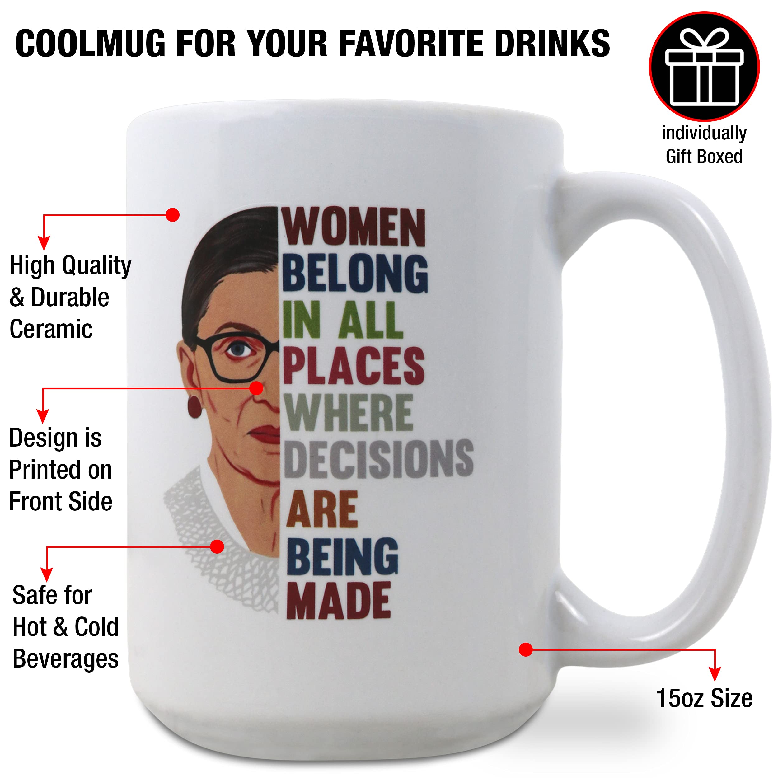 7RBG Ruth Bader Ginsburg Design Ceramic Coffee Mug, Tea Mug, 15oz. Feminist Mug For Women Lawyers, ruth bader ginsburg gifts, mugs for women, coffee mugs for women