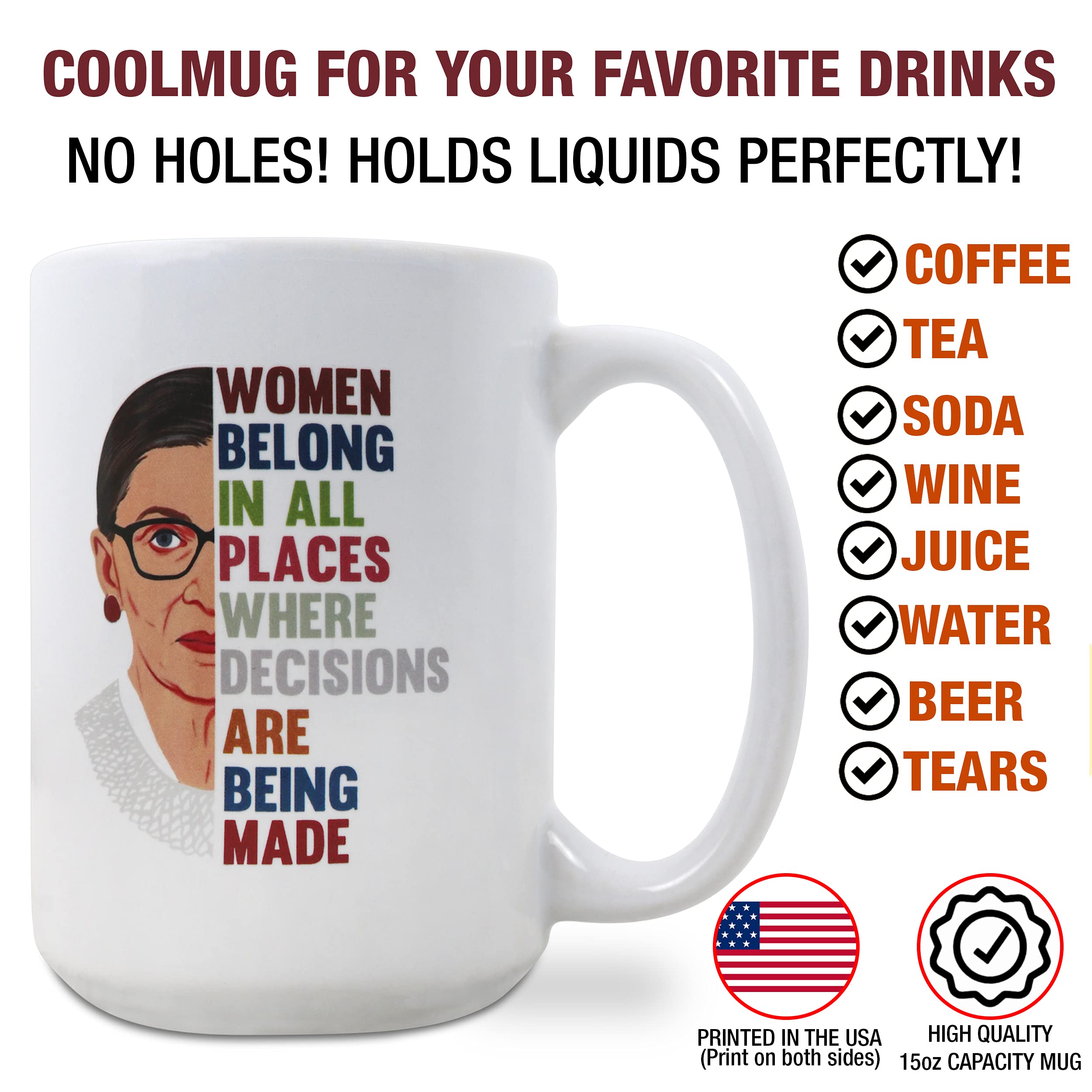 7RBG Ruth Bader Ginsburg Design Ceramic Coffee Mug, Tea Mug, 15oz. Feminist Mug For Women Lawyers, ruth bader ginsburg gifts, mugs for women, coffee mugs for women